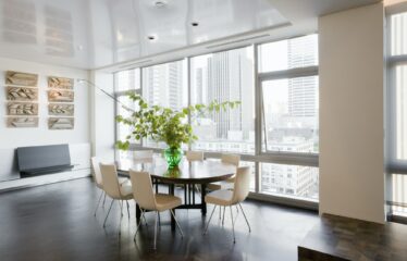 Dining room in luxury highrise apartment